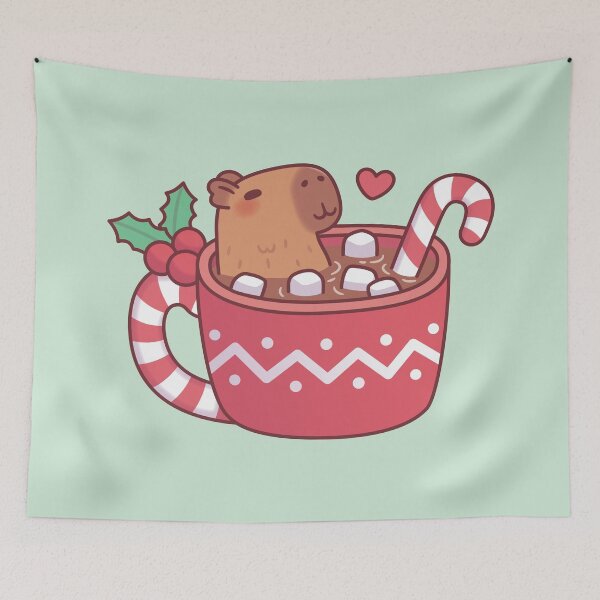Aperçu de l'œuvre Un adorable capybara se détend dans un chocolat chaud avec des guimauves. créée et vendue par rustydoodle.
