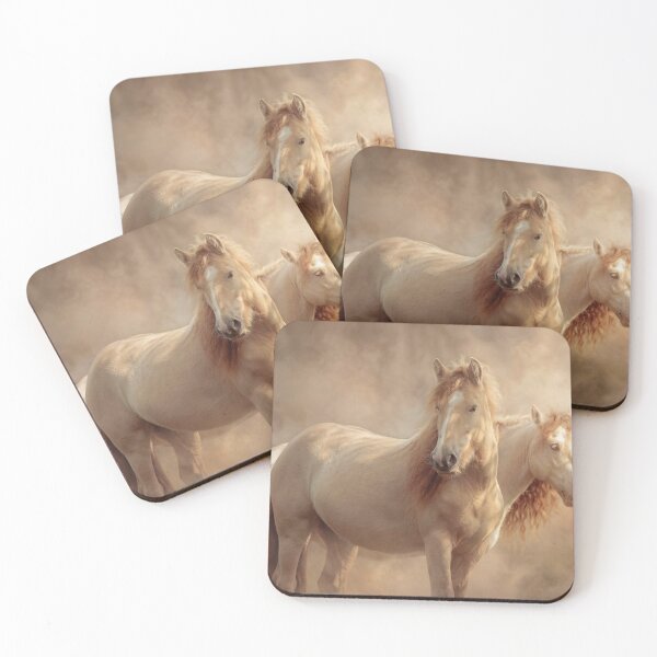 Item preview, A beautiful palomino tinker horses with a long, flowing mane stands gracefully in a soft, dusty atmosphere designed and sold by Julia Shepeleva.