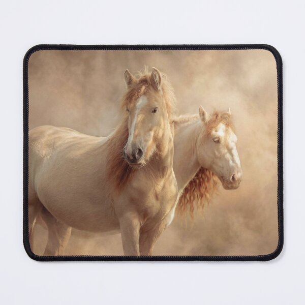 Item preview, A beautiful palomino tinker horses with a long, flowing mane stands gracefully in a soft, dusty atmosphere designed and sold by Julia Shepeleva.