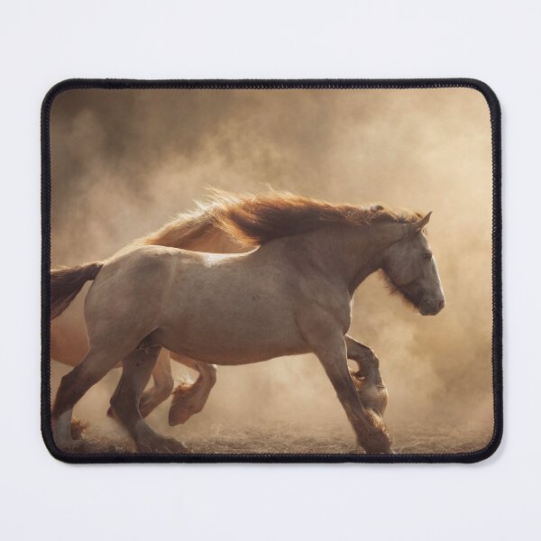 Item preview, A beautiful palomino tinker horses with a long, flowing mane stands gracefully in a soft, dusty atmosphere designed and sold by Julia Shepeleva.