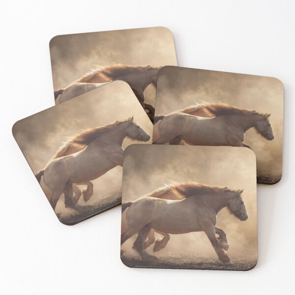 Item preview, A beautiful palomino tinker horses with a long, flowing mane stands gracefully in a soft, dusty atmosphere designed and sold by Julia Shepeleva.