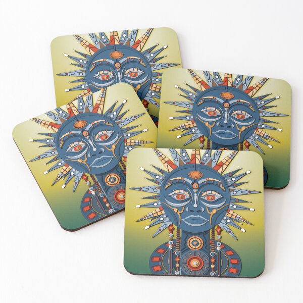 Item preview, African Mask | Color Vector Illustration: Tribal Sun Head, Deep Blues, and Red Ornaments designed and sold by Keltoi-art.