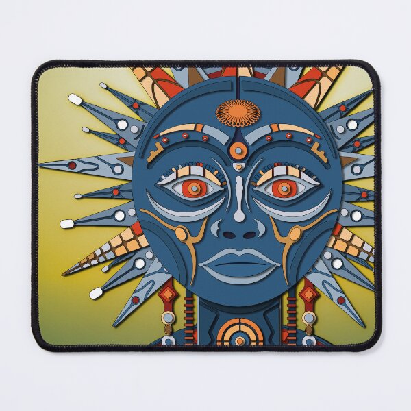 Item preview, African Mask | Color Vector Illustration: Tribal Sun Head, Deep Blues, and Red Ornaments designed and sold by Keltoi-art.