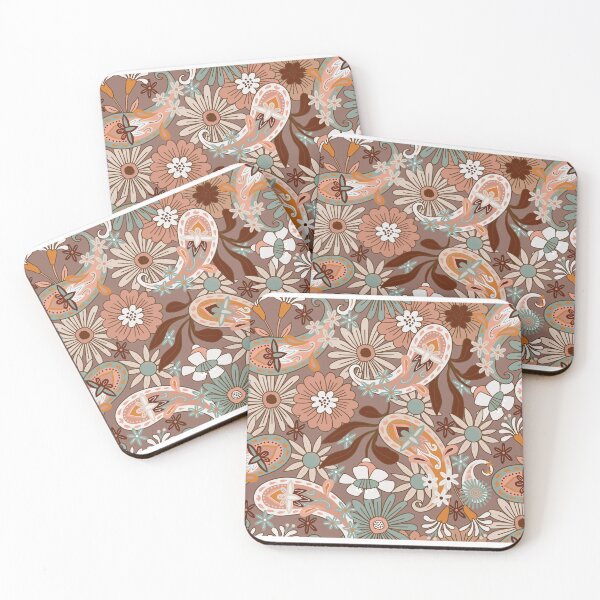 Item preview, 70s Romantic Boho Florals with paisley brown mocha mousse designed and sold by pholiumsigma_design.