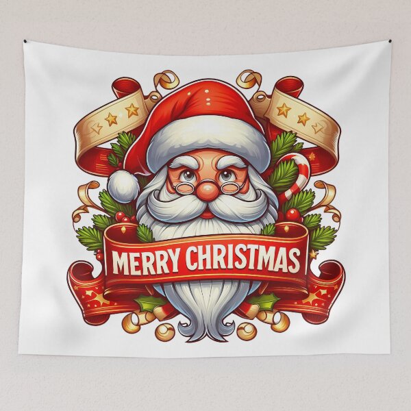 Item preview, Festive Santa Claus with Merry Christmas Banner – Christmas Illustration designed and sold by Art-Arcade6.