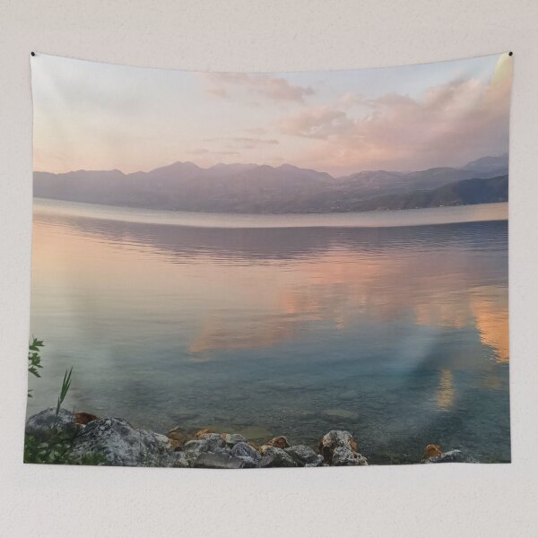 Item preview, Pink twilight at a Greek mountain lake designed and sold by TheArtofHeart.