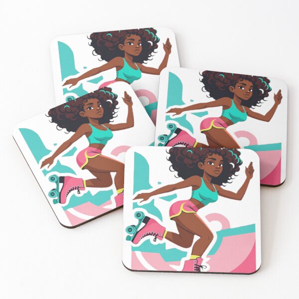 Item preview, Sporty Afro Girl Roller Skating – 90s Retro Vibes, Dynamic Motion Sticker & Apparel Design designed and sold by Luna Studios.