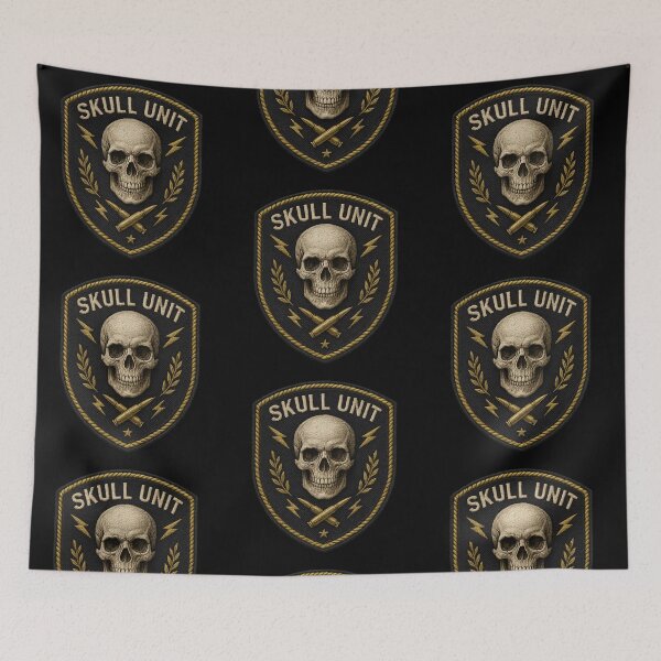 Item preview, Skull Unit golden skull shield patch designed and sold by LaNadaYFundante.