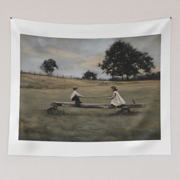 Item preview, Children Playing on a Wooden Seesaw designed and sold by lautir.