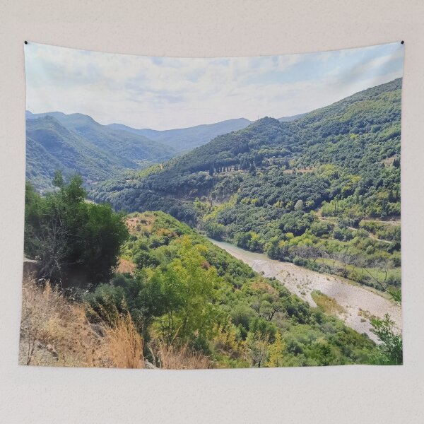 Item preview, Deep forested canyon with mountain river in Greece designed and sold by TheArtofHeart.