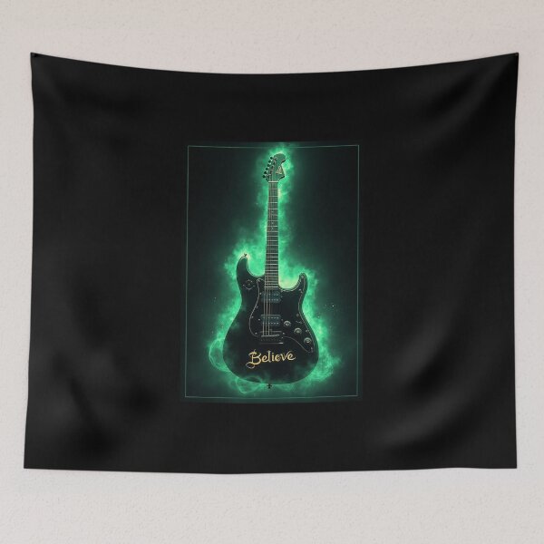 Item preview, Electric guitar engraved with the word “Believe” designed and sold by OhmAuraArt.
