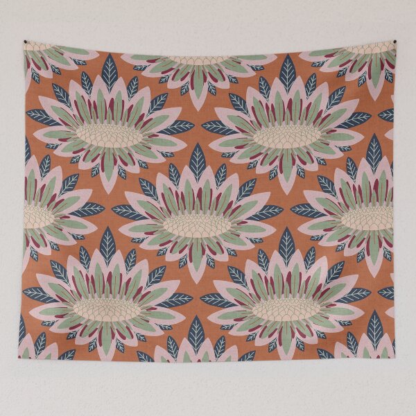 Item preview, Oggee Floral Chrysanthemum Boho retro ice green and orange designed and sold by pholiumsigma_design.