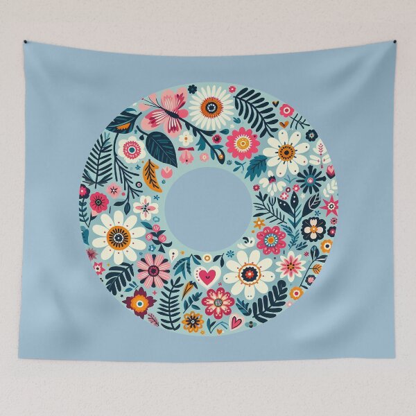 Item preview, Folk Flower Wreath Doughnut – Scandinavian Folk Art by heidiannemorris © designed and sold by FOLK ART FUSION by heidiannemorris.