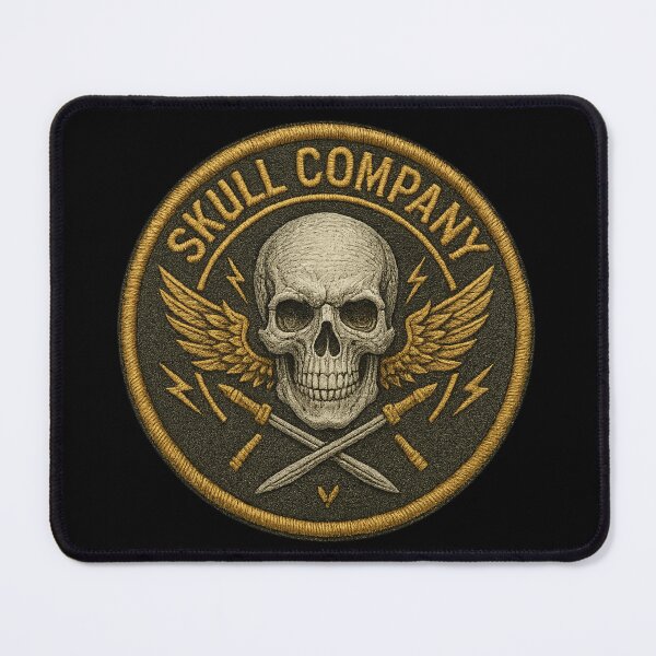 Item preview, Skull Company round winged skull ammo patch designed and sold by LaNadaYFundante.