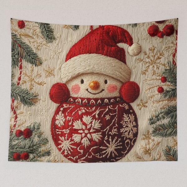 Item preview, Cute Embroidered Snowman Christmas Ornament – Cozy Holiday Art designed and sold by MiraLumeStudio.