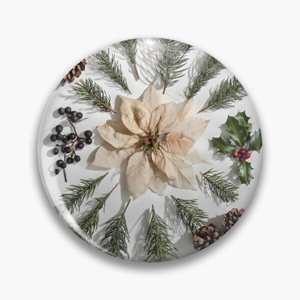 Item preview, Winter Botanical Collage – Dried White Poinsettia Pine Fir Pinecones designed and sold by EmeraldeaArt.