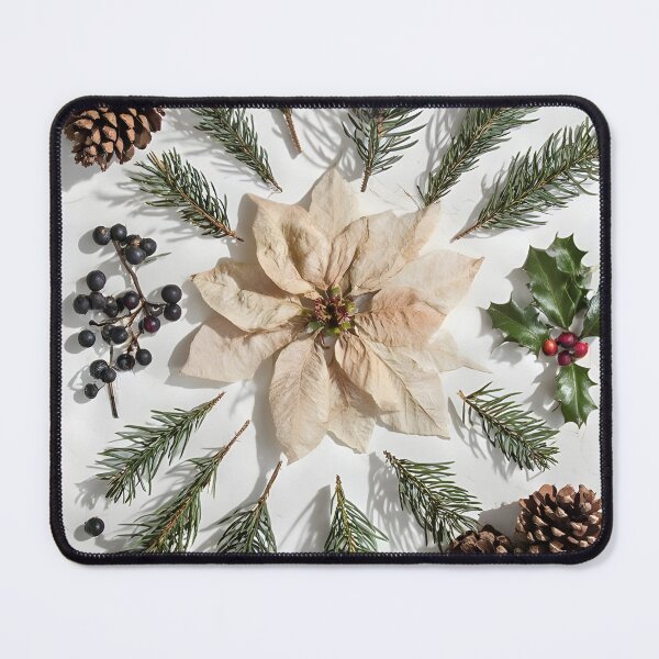 Item preview, Winter Botanical Collage – Dried White Poinsettia Pine Fir Pinecones designed and sold by EmeraldeaArt.