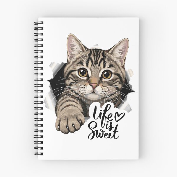 Artikelvorschau, Niedliche getigerte Katze lugt durchs Papier – Zitat: Das Leben ist süß entworfen und verkauft von Inspiretouplift.
