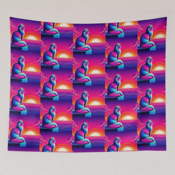 Item preview, Neon Cat Watching Sunset designed and sold by Dogandesighn.