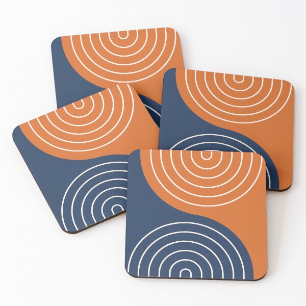 Item preview, Midcentury Modern Rainbow Lines Pattern 1.9 in Orange Navy Blue designed and sold by nineFlorals.