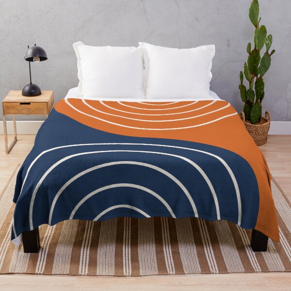Item preview, Midcentury Modern Rainbow Lines Pattern 1.9 in Orange Navy Blue designed and sold by nineFlorals.