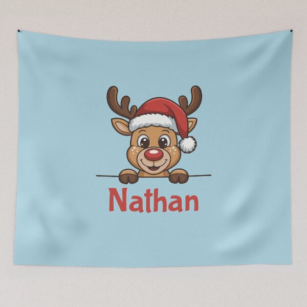 Artikelvorschau, Niedliche Weihnachtsrentier-Grafik von Nathan mit Weihnachtsmannmütze | Personalisierte Geschenkidee für Weihnachten entworfen und verkauft von 89BLACK.