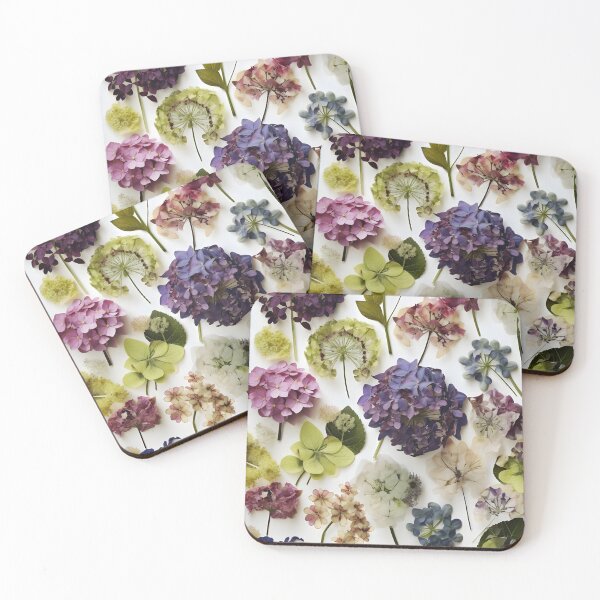 Item preview, Pressed Hydrangeas and Petals – Botanical Collage designed and sold by EmeraldeaArt.