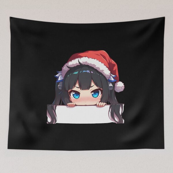 Item preview, Danmachi Hestia Danmachi Chibi Kawaii Christmas Peeker Anime Girl Holiday Brightness designed and sold by thedarvills.