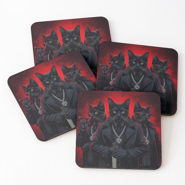 Item preview, Mafia Black Cat Squad - Gangster Trio in Suits designed and sold by The Grumpy Pet Club.
