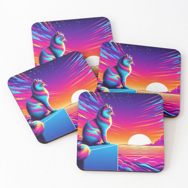 Item preview, Neon Cat Watching Sunset Horizon designed and sold by Dogandesighn.