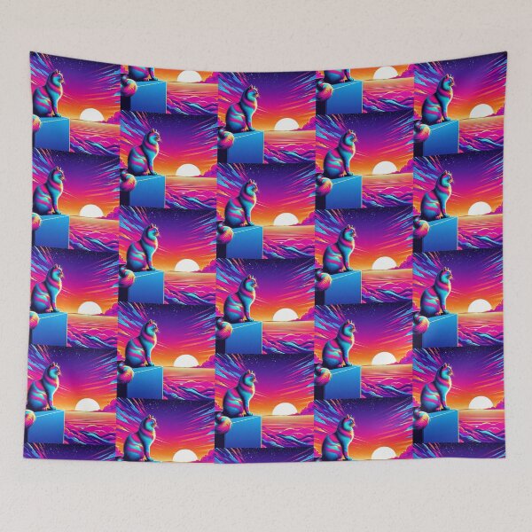 Item preview, Neon Cat Watching Sunset Horizon designed and sold by Dogandesighn.