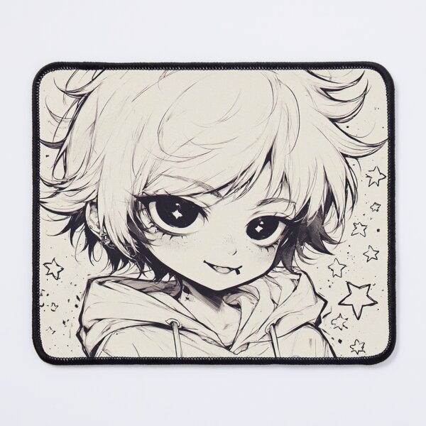 Item preview, Kawaii Vampire Boy in Hoodie – Soft Grunge Monochrome Anime Art by NegarTv Designs designed and sold by NegarTv Designs.
