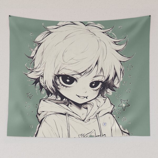 Item preview, Kawaii Vampire Boy in Hoodie – Soft Grunge Monochrome Anime Art by NegarTv Designs designed and sold by NegarTv Designs.