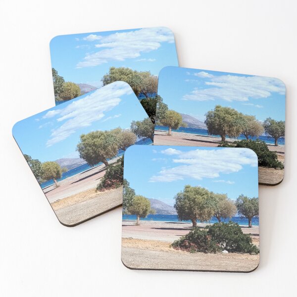 Item preview, Secluded beach with deep blue sea and mountains designed and sold by TheArtofHeart.