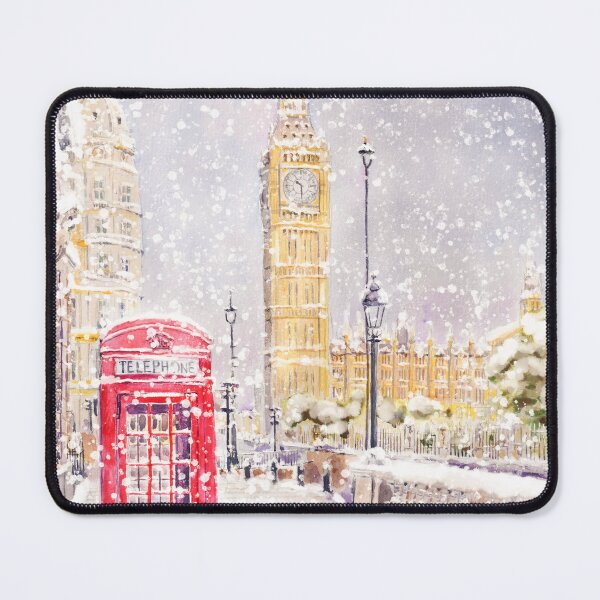 Item preview, Big Ben and red telephone booth in snow watercolour painting designed and sold by ColorandColor.
