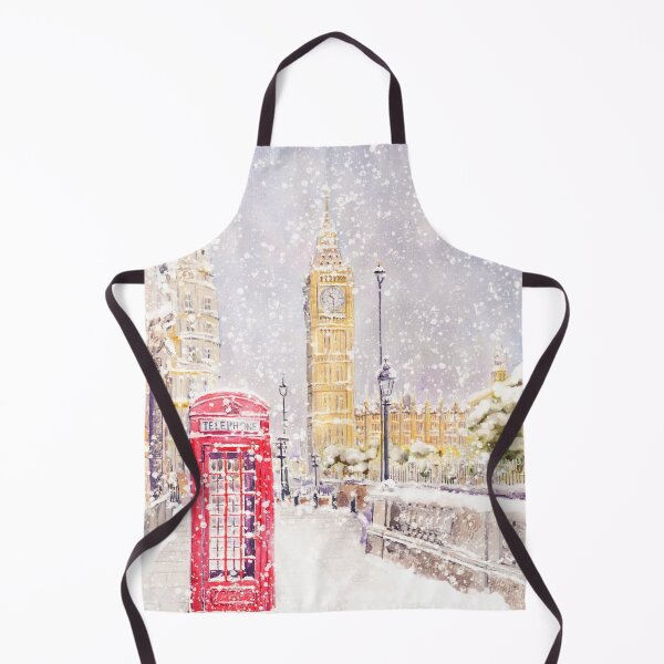 Item preview, Big Ben and red telephone booth in snow watercolour painting  designed and sold by SelenePaintings .