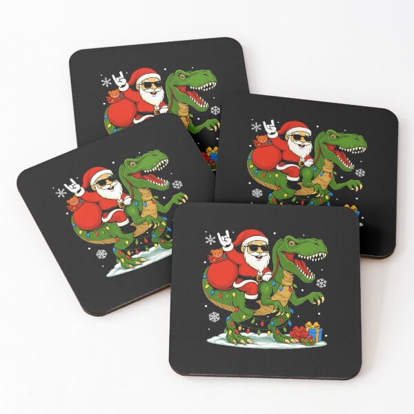 Item preview, Santa Riding Dinosaur Bright Festive Christmas Scene designed and sold by khdmalakarak.