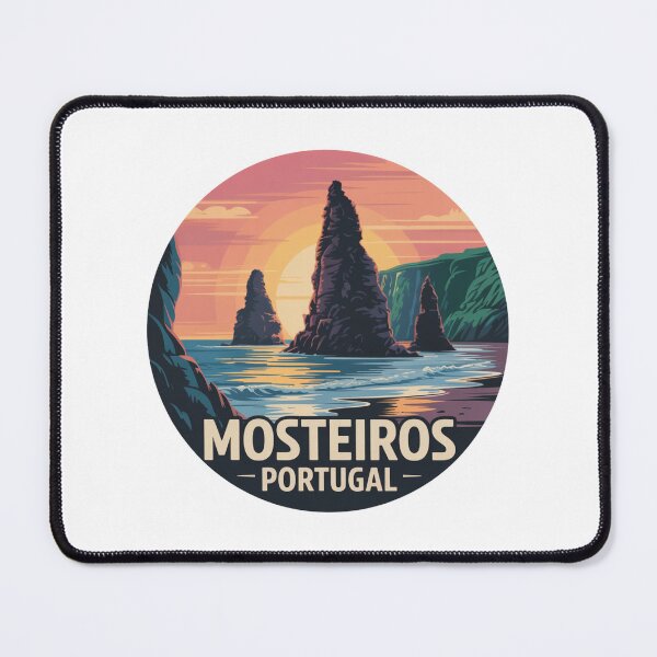 Item preview, Mosteiros Sunset Rocks - Azores Portugal Vintage Coastal Landscape Badge designed and sold by CircinusStore.