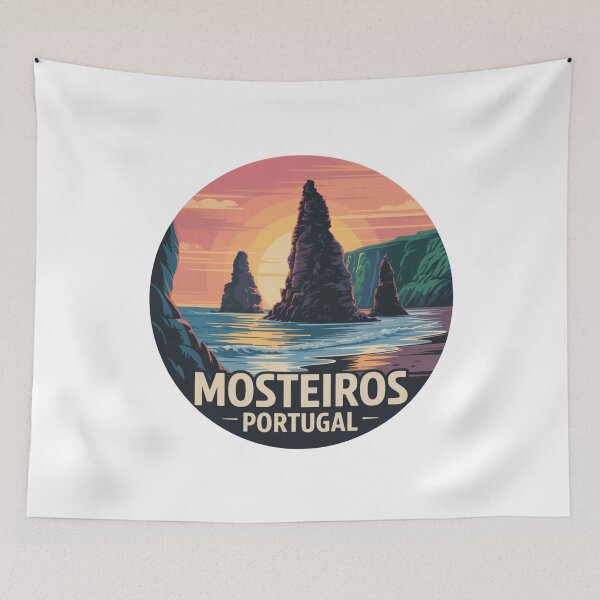 Item preview, Mosteiros Sunset Rocks - Azores Portugal Vintage Coastal Landscape Badge designed and sold by CircinusStore.