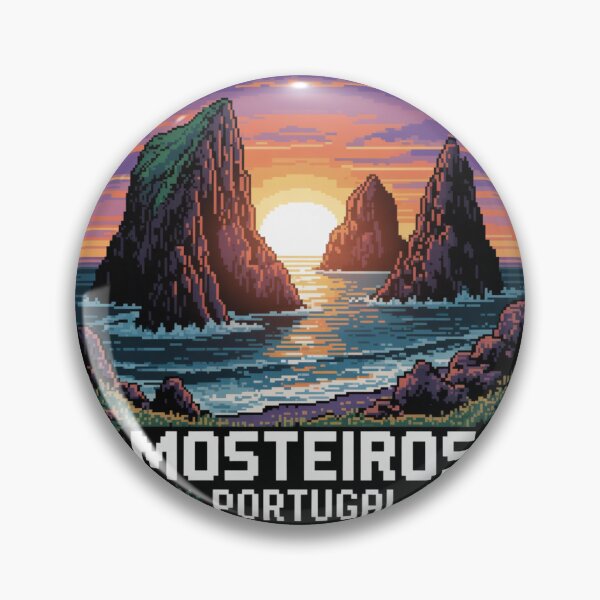 Item preview, Mosteiros Pixel Sunset - Azores Portugal Retro 8-Bit Coastal Landscape Badge designed and sold by CircinusStore.