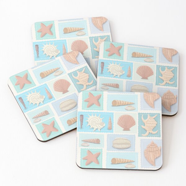 Item preview, Seashells postage stamps with frames retro sea blue designed and sold by pholiumsigma_design.