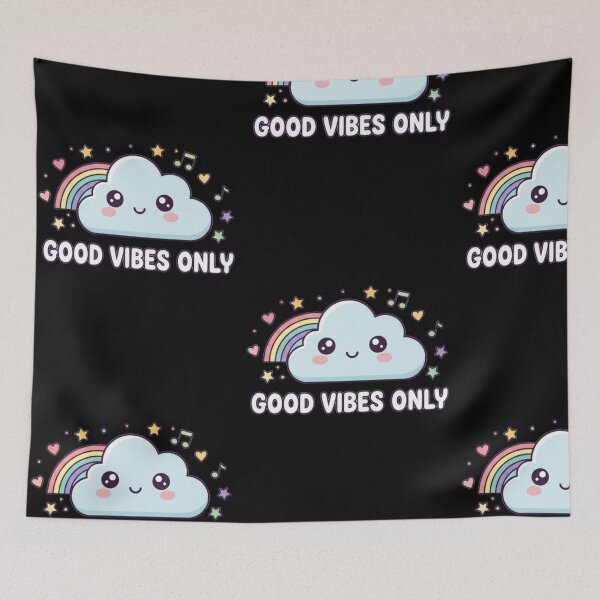 Aperçu de l'œuvre Nuage Kawaii Arc-en-ciel - Good Vibes Only créée et vendue par Magounette.