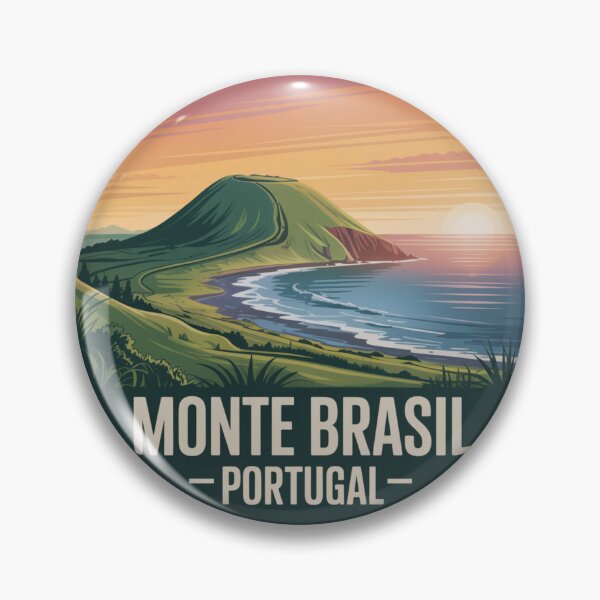 Item preview, Monte Brasil Sunset View – Azores Portugal Vintage Coastal Landscape Badge designed and sold by CircinusStore.