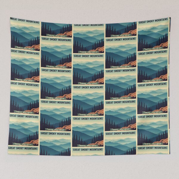 Item preview, Tennessee & North Carolina Border - Great Smoky Mountains Retro Art designed and sold by Digital Dreams Arts.