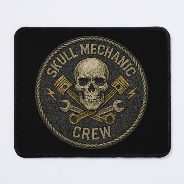Item preview, Skull Mechanic Crew mechanical skull round patch designed and sold by LaNadaYFundante.