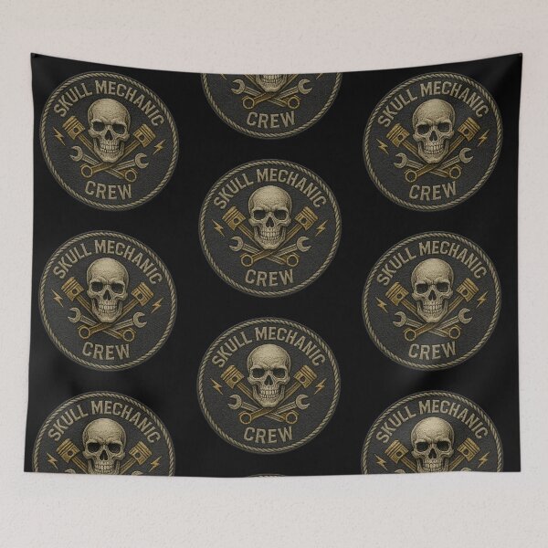 Item preview, Skull Mechanic Crew mechanical skull round patch designed and sold by LaNadaYFundante.