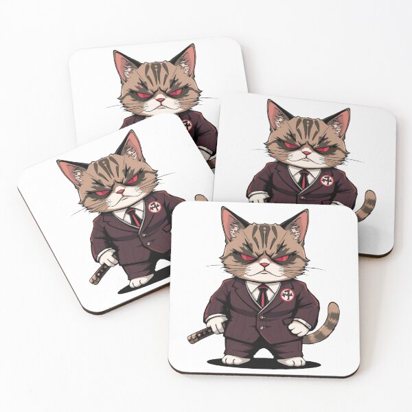 Item preview, The Little Godfather - Anime Chibi Cat with Sword designed and sold by The Grumpy Pet Club.