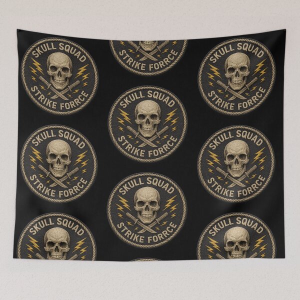 Item preview, Skull Squad Strike Force skull swords round patch designed and sold by LaNadaYFundante.