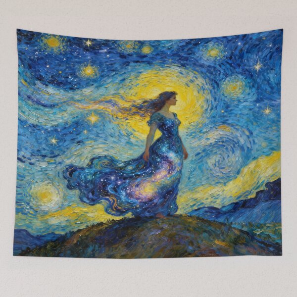 Item preview, Cosmic Woman – Merges with the Starry Night Sky full of emotion, light & van Gogh brushwork designed and sold by FotoworldEdel.