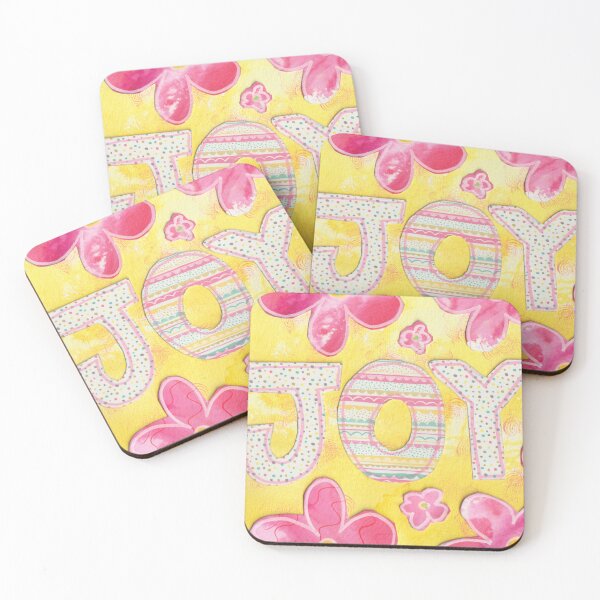 Item preview, Handmade Joy Word Yellow Pink Flowers designed and sold by LiorSmithDesign.